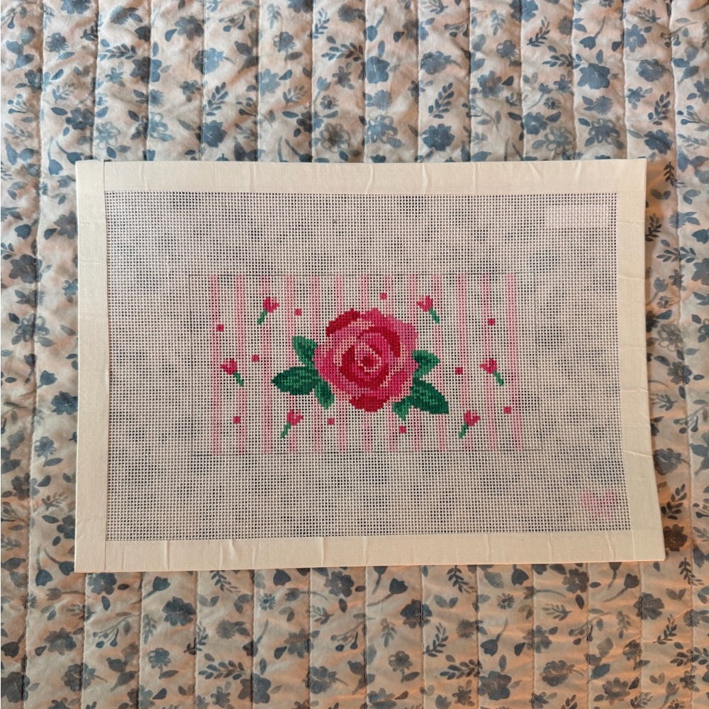 Floral Rose Needlepoint Canvas in Pink and Green